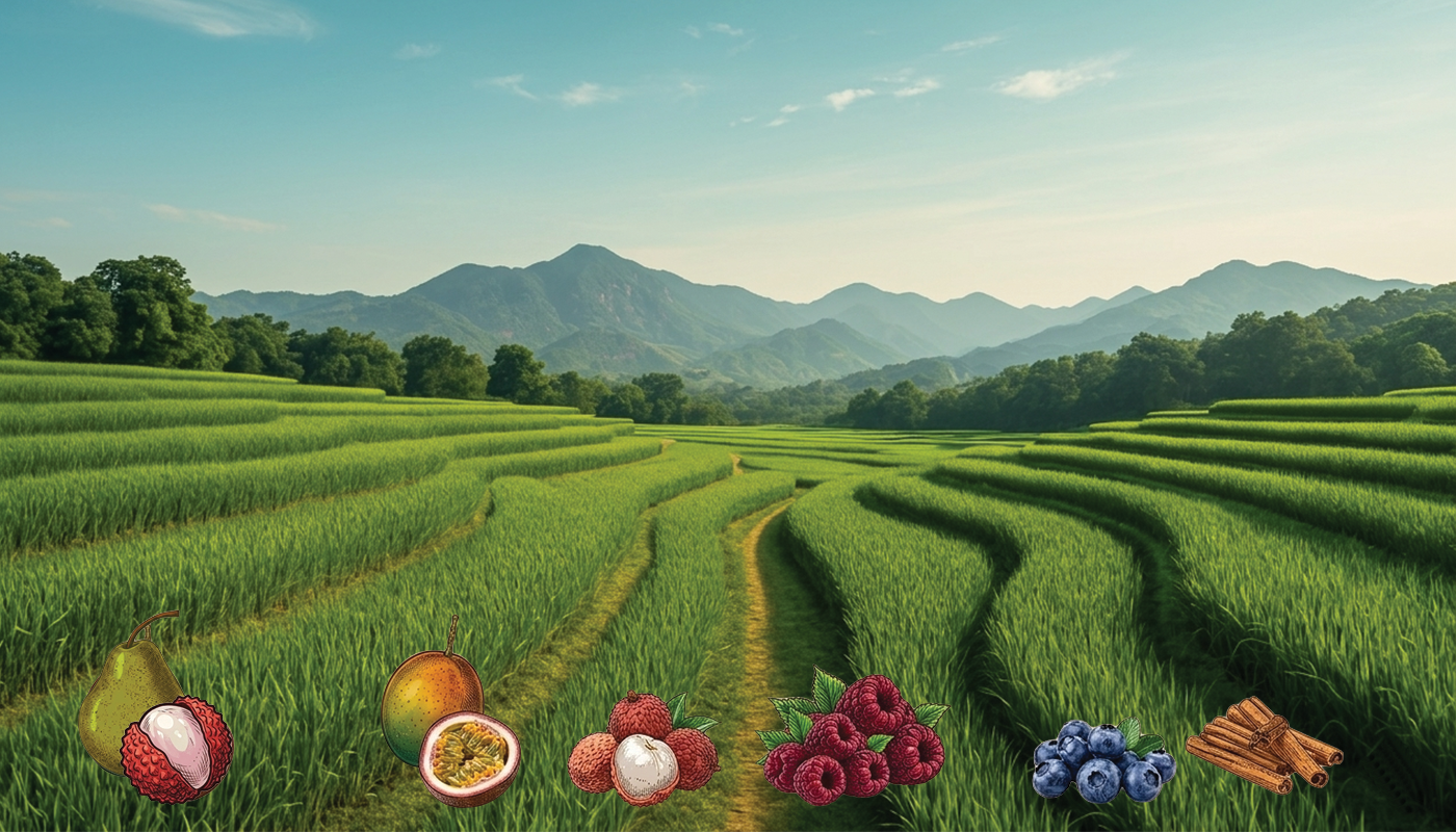 Fond parchemin avec fruits botaniques